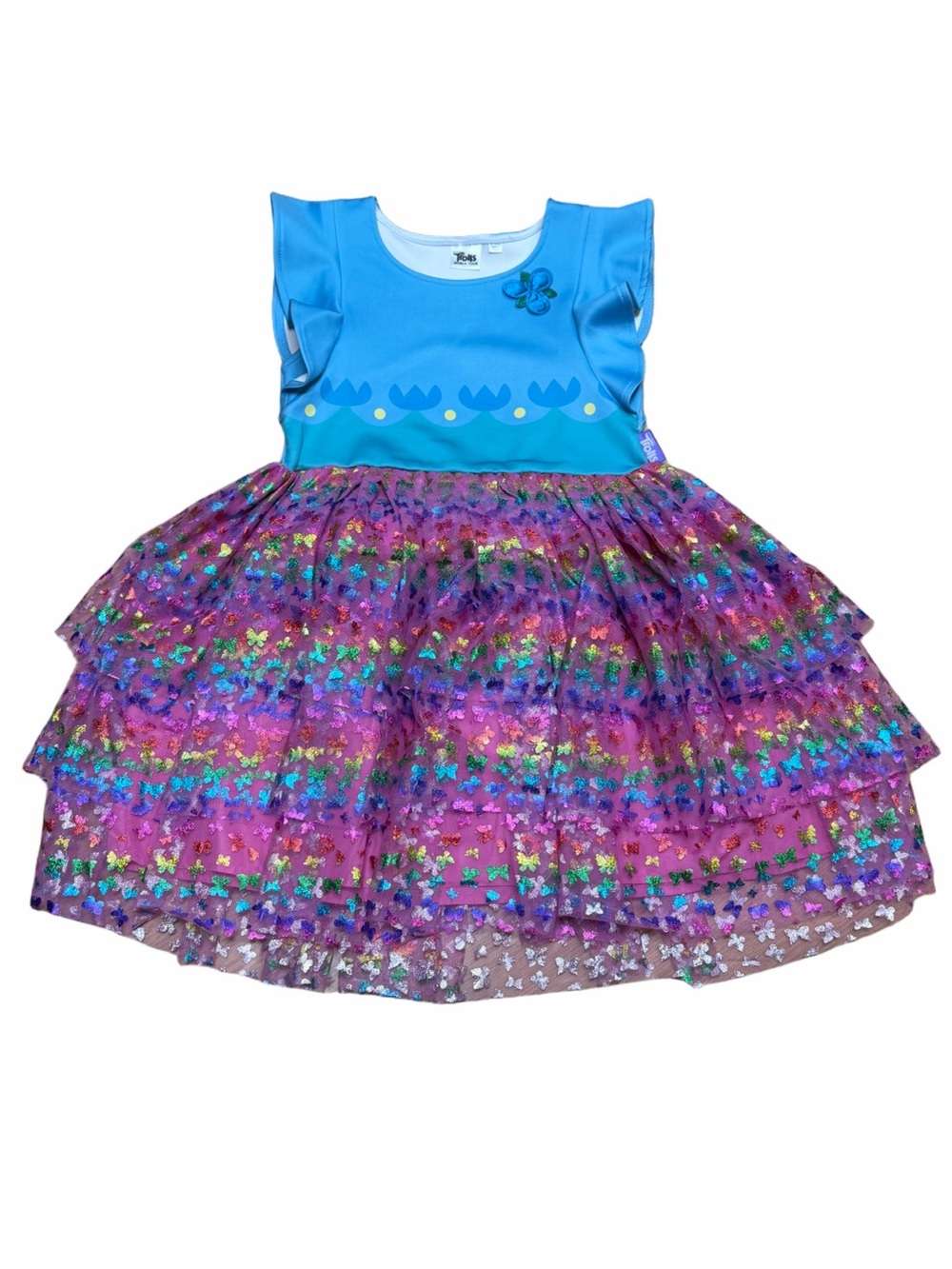 DreamWorks Trolls World Tour Girls XL 14/16 Butterfly Tulle Party Dress Blue